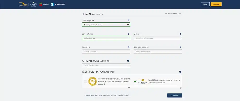 BetRivers Registration
