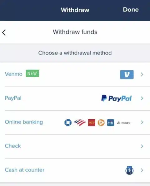 FanDuel Withdraw options