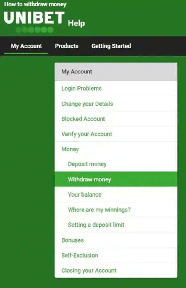 Unibet Withdraw walkthrough